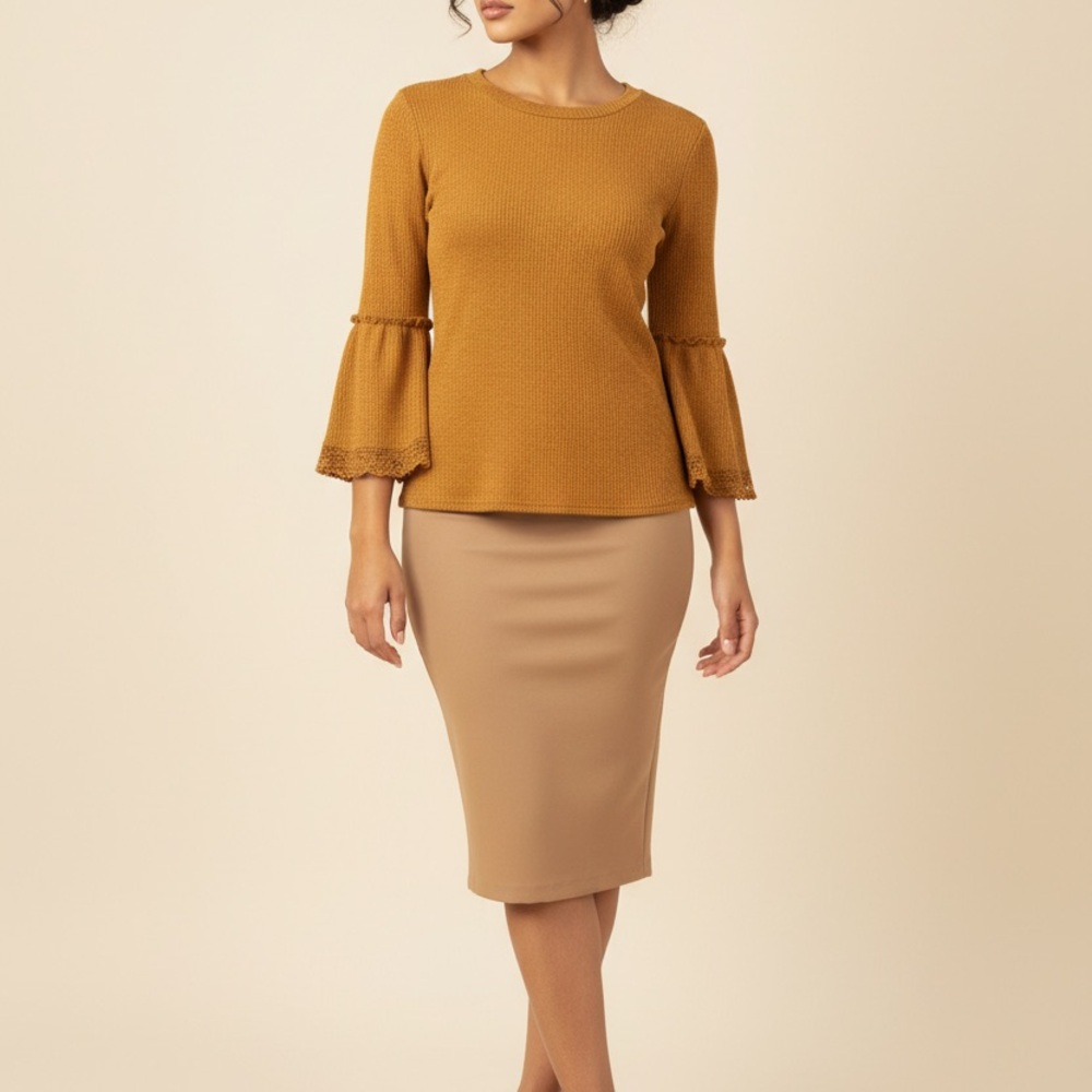 Listicle Mustard Bell-Sleeve Knit Top